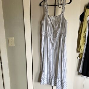 LOFT Blue and White Striped Midi Dress